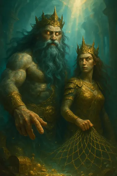 Ægir a Rán – AI ilustrace